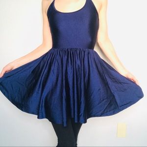 Silky deep blue flowy above the knee swing dance dress simple cute strap